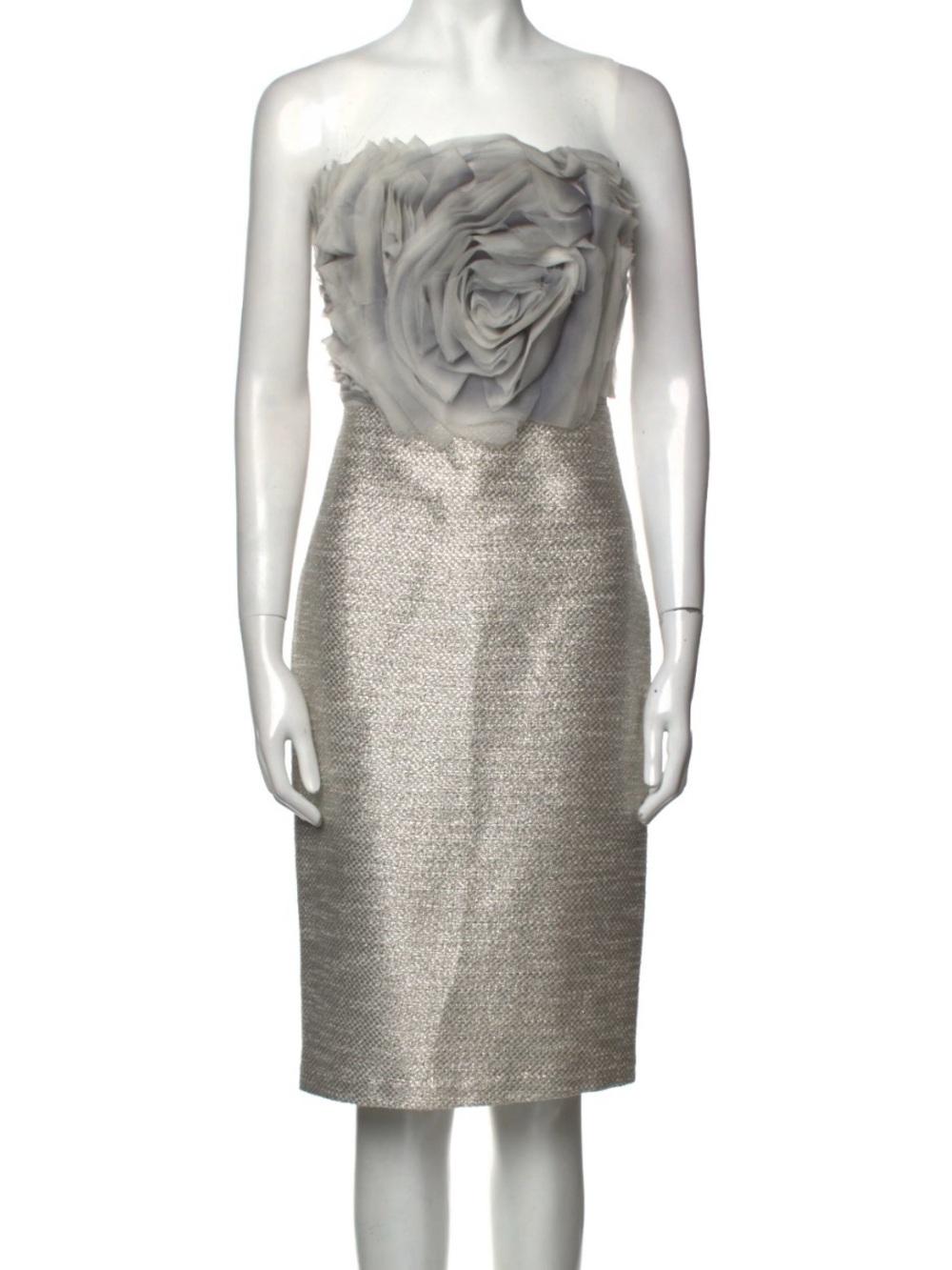 Couture Silk Tweed Metallic Rose Sheath Dress
